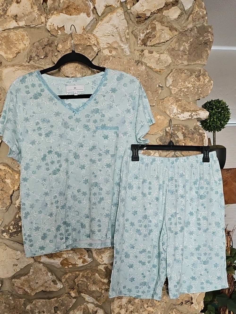 Karen Neuburger Mint Blue Floral Bermuda Short Pajama Set